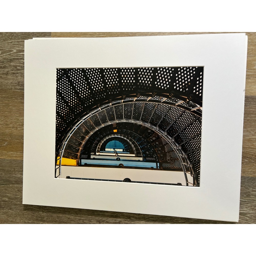 Industrial Spiral Staircase Art Photograph 16x20 Black Yellow Architectural